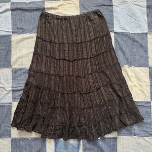 metro wear vintage tiered maxi skirt black & silver striped size L